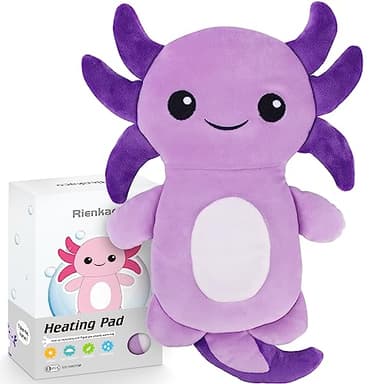 Microwavable Heating Pads for Cramps, Cute Microwave Heating Pad Period Cramps Pain Relief for Women & Girls, Stuffed Animals Moist Heat Pad for Menstrual-Washable Heat Pack (Purple Axolotl)