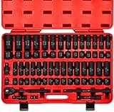 NEIKO 02448A 1/2" Drive Master Impact Socket Set, 65 Piece, Standard SAE (3/8"-1-1/4") & Metric (10-24 mm) Sizes, Deep & Shallow Kit, Includes Adapters & Ratchet Handle