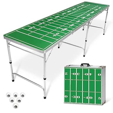GoPong 8 Foot Portable Beer Pong / Tailgate Tables (Green, Football, American Flag, or Custom Dry Erase)