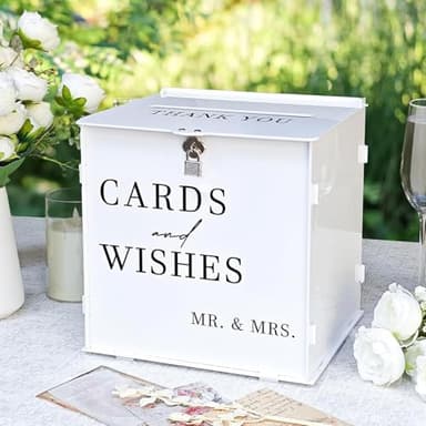SOFARKKT White Acrylic Card Box with Slot & Lock, DIY Large Wedding Card Boxes for Reception, Elegant Money Envelop Card Box for Party Wedding Birthday Baby Shower Graduation Table Decor