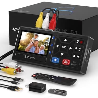 Portta VHS to Digital Converter with 128GB USB3.0 Flash Drive, Video to Digital Recorder Compatible with VHS, VCR, DVR, DVD, Hi8, Mini DV Players, Camcorder (Tapes/DVD Player Not Included)