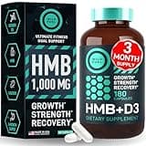 HMB Supplements for Men & Women with Vitamin D3 - 3-Months Supply, 1,000 MG Calcium beta-Hydroxy beta-methylbutyrate per Serving for Muscle Growth, Strenghth and Fast Workout Recovery - 180 Capsules