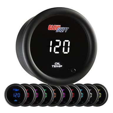 GlowShift 10 Color Digital 300 F Oil Temperature Gauge Kit - Includes Electronic Sensor - Multi-Color LED Display - Tinted Lens - for Car & Truck - 2-1/16" (52mm)