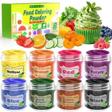 Natural Food Coloring Powder - 8 Colors Vibrant Concentrated Powdered Food Coloring, Artificial Dye-Free & FD&C, Natural Food Dye Powder for Baking, Cake Decorating, Cookies, Icing, Cooking, Frosting - 5g/Bottles