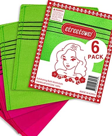 etreetowel Anti-Shrink Korean Asian Exfoliating Bath Washcloths Mitt Scrub for Body washcloth Glove Premium Viscose Rayon Onsen Towel Korea Made (6PACK)