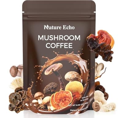 Mushroom Coffee 11 in 1 Mushrooms with Ashwagandha, Lion's Mane, Reishi, Cordyceps, Shiitake, King Oyster & Turkey Tail,Instant Coffee Powder for Energy, Focus, Memory & Immunity Support(30 Servings)