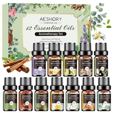 Essential Oils Set - 12 Pcs Aromatherapy Essential Oil Kit for Diffuser, Humidifier, Aromatherapy, Massage, Soap, Candle Making (5mL)