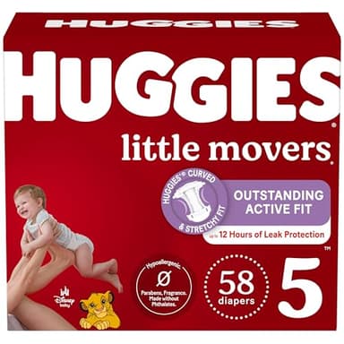 Huggies Size 5 Diapers, Little Movers Baby Diapers, Size 5 (27+ lbs), 58 Count, Packaging May Vary