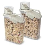 Two Pack Food & Cereal Storage Container - 2.6L Airtight Plastic Kitchen Organizer Bin with Pouring Spout, Measuring Cup Lid, Ideal for Dry Food, Rice, Sugar, Pet Food dispenser - BPA free