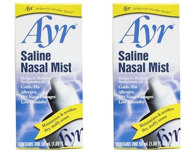 Ayr Saline Nasal Mist Spray 50 mL – Non Medicated Nasal Moisturizer for Dry Nasal Passages Cold and Allergy Relief (Pack of 2)