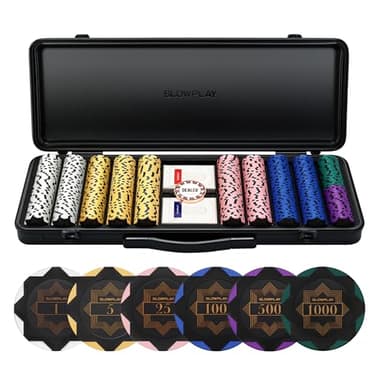 SLOWPLAY Nash 14g Clay Poker Chip Set Black Gold Edition– 500PCS Full Set for Texas Hold’em | Numbered Chips: 1, 5, 25, 100, 500, 1000 | Premium Case with Durable German Polycarbonate Shell