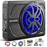 FOLTUSYMY 10" 800W Powered Car Subwoofer, 2025 Slim Under Seat Car Subwoofer Powered, High/Low Level Input, Truck Audio Sub Built in Amplifier with Blue LED Ambient Light