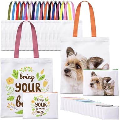 MAFYE 30 Pcs Sublimation Blanks Tote Bags, 15 Pcs Reusable Grocery Bags DIY Heat Transfer Canvas Bags & 15 Pcs Makeup Bags Shopping Totes with Customized Color for DIY, Advertising, Christmas Craft