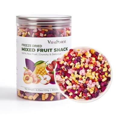 Freeze Dried Mixed Fruit Snacks - 4.23oz(120g) Crunchy Dried Fruit Mix with Strawberry, Dragon Fruit, Purple Sweet Potato, Mango, Peach, & Apple, Natural Healthy Dehydrated Fruits Snacks