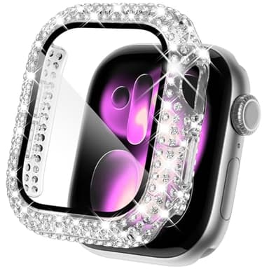 KADES Compatible with Apple Watch Series 11 10 46mm, Bling Full Diamond Rhinestone Protective Case with Built-in Screen Protector, Sparkling iWatch Protective Bumper Cover, Clear
