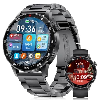 Smartwatch for Men with Compatible Android iOS,1.43" AMOLED Display Screen Bluetooth Calling Fitness Tracker with 100+ Sports Modes, Heart Rate & SPO₂ Monitor, P68 Waterproof, 2 Bands Included