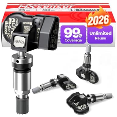 Autel TPMS Sensors Set of 4, MX Sensor 2 in 1 315MHz + 433MHz, TPMS Sensor Tire Pressure Sensors Programmable by MaxiTPMS TS408S TS501 TS508WF TS900 ITS600 MP900TS MS906PRO-TS (Press-in Metal Valve)
