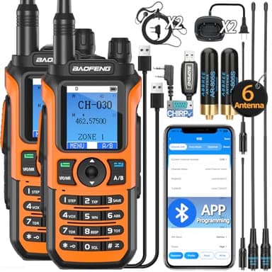 BAOFENG GMRS Radio Handheld Ham Radio Long Range Rechargeable Walkie Talkies GM21 APP Programming,NOAA Weather Receiver GM-15 PRO Two Way Radio with USB-C Charger for Hunting Survival Gear,2 Pack