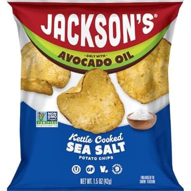 Jackson’s Potato Classic Kettle Chips with Sea Salt (1.5oz, Pack of 10) - Made with Premium Avocado Oil - Allergen-friendly, Gluten Free, Peanut Free, Vegan, Kosher - Shark Tank Product