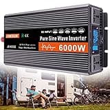 GEHPYYDS High Efficiency 3000W 4000W 5000W 6000W Pure Sine Wave Power Inverter DC 12V/24V to AC 220V 230V 240V Converter Solar Power Inverter with AC Outlets & LCD Display for Home Camping,6000W-24V