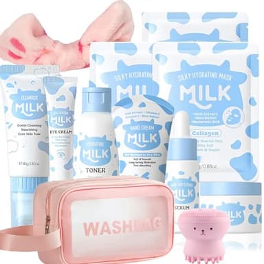 Milk Skin care Set for Kids & Teens, 12 IN 1 Moisturizing & Gentle Milk Skincare for Girls 10-12, Skin Care Set For Kids Girl Ages 8-12 Birthday Gifts, Face Care Kit, All Skin Types