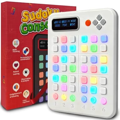 Sudoku Console,Handheld Travel Logic Game–500 Screen‑Free Challenges,Quiet Brain Teaser for Kids/Adults/Seniors,Car Rides&Indoor Recess–Color Guidance, Adjustable Voice Prompts, Batteries Included