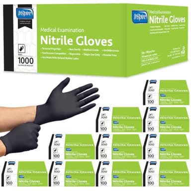 Inspire Black Nitrile Gloves | THE ORIGINAL Quality Black Gloves Disposable Latex Free | 4.5 Cooking (Nitrile, Large)