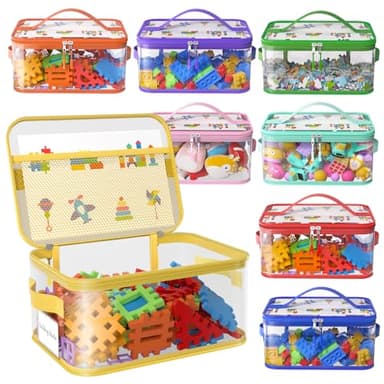 8 Packs Large Toy Storage Bags with Labels, Reusable Clear PVC Board Game Storage, Travel Waterproof Toy Organizer Bags with Name Tag and Manual Pocket for Building Blocks, Puzzle, Kids Books