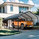 Shintenchi 12x20 FT Carport,Heavy Duty Carport Canopy with Steel Roof and Frame,Metal Carport with Enhanced Base Oversized Garage Outdoor Galvanized Shelter for Car, Boats and Tractors