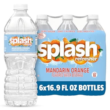 SPLASH REFRESHER Flavored Water Bottles, Mandarin Orange Flavor - 6-Pack, 16.9 Fl Oz - Refreshing Flavored Bottled Water with Electrolytes - Zero Sugar & Zero Calories
