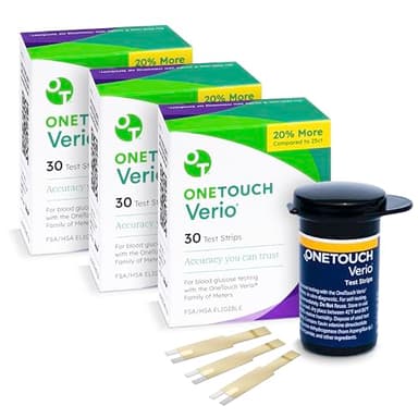 OneTouch Verio Test Strips - 90 Count - Diabetic Test Strips for Blood Glucose Meter & Daily Blood Sugar Levels - 30 Count/Pack (3 Pack)