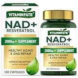 VITAMINFATE NAD+ Supplement 2000 mg - 120 Capsules True NAD+ & Resveratrol, NMN Alternative Supports Anti-Aging, Cellular Energy & Repair, Metabolism & Brain Boost for Men & Women