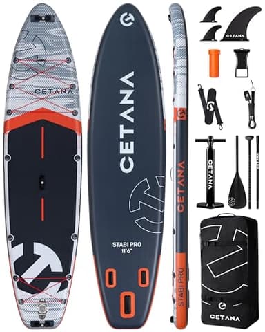 CETANA Extra Wide Inflatable Paddle Board 11'6 x 35" x 6", 450LB High Weight Capacity Wide Stable Stand Up Paddle Board for Beginners, 2–3 Person Large Paddleboard with 3 Fins, Dual Bungee, 15 D Rings
