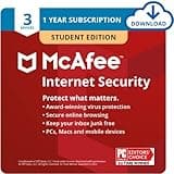McAfee Internet Security Student Edition | 3 Device | Antivirus Software | Password Manager | Windows/Mac/Android/iOS | 1 Year Subscription | Download Code - Prime Student Exclusive