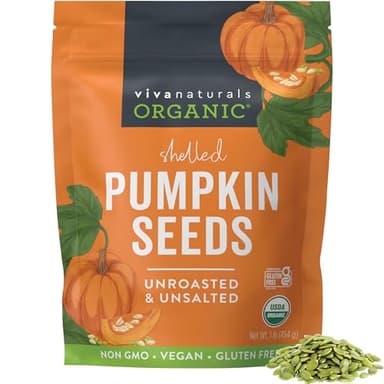Viva Naturals Organic Pumpkin Seeds - Shelled, Unroasted & Unsalted Pumpkin Seeds Organic, Perfect for Salads, Trail Mix & Baked Goods - Good Source of Iron & Dietary Fiber - 1 lb (16 oz / 454 g)
