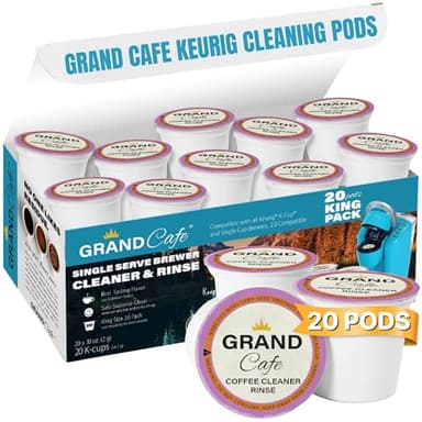 Grand Cafe Keurig Cleaning Pods (20 Pack) - K Cup Cleaner & Rinse Pods for Keurig, Descaler for Coffee Machines, Coffee Maker Descaling Kit, 1.0 & 2.0 Compatible