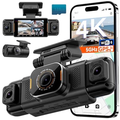 N5 PRO 4K 4 Channel Dash Cam, 360° All-Around View, 1080P Rear and Inside, 5G WiFi 6 - Up to 10MB/s, Built-in GPS, 8 IR Night Vision, G-Sensor, 24H Parking Mode, Free 128GB SD Card Included