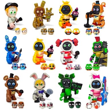 Set 12 pcs Inspired by Game Five Night at Freddys Toys | Mini Figures Collection with Masks | FNAF Action Figure [Rockstar Bonnie, Montgomery Gator, Chica, Human Security, Radioactive Foxy etc.]