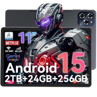 Tablet Android 15 Tablet-11 Inch FHD Display, 24GB RAM 256GB ROM /2TB TF, T615 Octa-Core AI Tablets, 8000mAh/18W Fast Charge, 5G WiFi & 16MP Camera, TÜV Certified Netflix HD for Streaming/Gaming