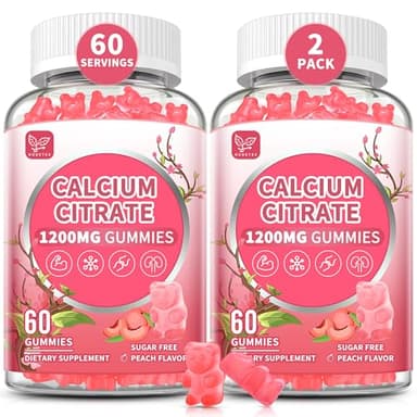 (2 Pack) Pure Calcium Citrate Gummies 1200 mg for Women & Men,Calcium Citrate Supplements,High Absorption for Bone Muscle Healthy - Easy to Digest, Sugar Free,Vegan,Peach Flavor,60 Day Supply