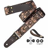 Nefelibata Guitar Strap, 2" Jacquard Embroidery Guitar Straps, Full Grain Leather Ends with Hidden Pocket, for Bass, Electric and Acoustic Guitars, Strap Button, Strap Locks and Guitar Picks