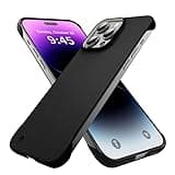 GRECAZO Slim Borderless for iPhone 15 Pro Phone Case 6.1"(2023) Ultra-Thin Lightweight Frameless Matte Hard PC Cover Case with Pull Ring Shockproof Non Slip Rope,Suppor Wireless Charging-Black