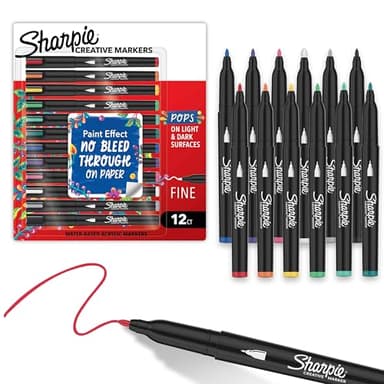 Sharpie Creative Markers, Water-Based Acrylic Paint Markers, Fine Tip, Assorted, 12 Count