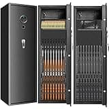 Extra Large 9-11 Fireproof Biometric Gun Safes for Home Rifle and Pistols, Heavy Duty Anti-Theft Long Gun Safes for Rifles with 3 Handgun Pocket, Removable Shelf, Silent Mode