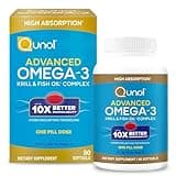 Qunol Advanced Omega 3 Krill and Fish Oil Complex, 10x Better Bioavailability, One Pill Dose, 250mg EPA & DHA, Supports Brain, Eye, Heart and Joint Health, 90 Count (Pack of 1)