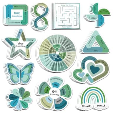 36Pcs Anxiety Sensory Stickers Calming ADHD Mood Calming Therapy Decal Vinyl Textured Anxiety Sensory Sticker School Counselor Breathing Mindfulness Fidget Anxiety Relief Office Classroom (S3, 3")