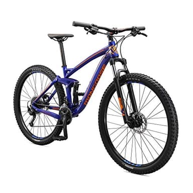 Mongoose Salvo Sport Mountain Bike for Adult, 18-Speed Trigger Shifter, 29-Inch Wheels, Full Suspension, 16-Inch Small Frame, Hydraulic Disc Brakes, Blue