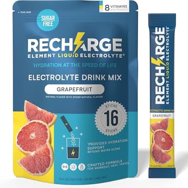 Recharge Element Liquid Electrolyte® Hydration Boost Formula - Grapefruit Electrolyte Powder Packets | Sugar Free, Keto Friendly Drink Mix for Rapid Rehydration, Sports Recovery & Travel (16 Servings)