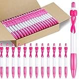 Yexiya 100 Pcs Cancer Awareness Ribbon Pen Autism Breast Domestic Violence Aids Sexual Child Abuse Mental Health Ovarian Cervical Colon Leukemia Liver Childhood Lung Item, Black Ink (Pink)