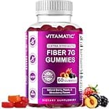 Vitamatic Prebiotic Fiber Gummies for Adults - 7G Fiber Extra Strength - Zero Sugar Added - 60 Pectin Based Gummies - Digestive Health & Regularity Support
